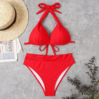 Push Up Bikini New Two Piece Swimsuit Women High Waist Black Pink Bikinis Set Women's Halter Padded Top Push Up Bikini Set Two Piece Swimsuits Bathing Suits Beachwear Swimwear Beachwear Bathing Suit Stevvex