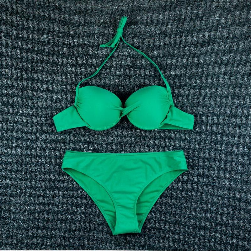 Push Up Bikini New Two Piece Swimsuit Women High Waist Black Pink Bikinis Set Women's Halter Padded Top Push Up Bikini Set Two Piece Swimsuits Bathing Suits Beachwear Swimwear Beachwear Bathing Suit Stevvex