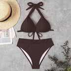 Push Up Bikini New Two Piece Swimsuit Women High Waist Black Pink Bikinis Set Women's Halter Padded Top Push Up Bikini Set Two Piece Swimsuits Bathing Suits Beachwear Swimwear Beachwear Bathing Suit Stevvex