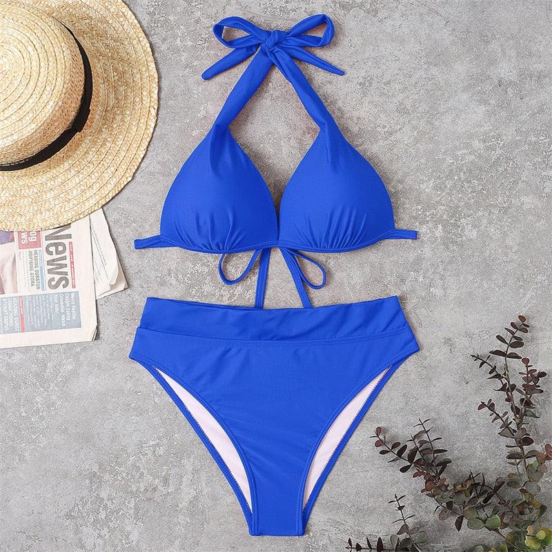 Push Up Bikini New Two Piece Swimsuit Women High Waist Black Pink Bikinis Set Women's Halter Padded Top Push Up Bikini Set Two Piece Swimsuits Bathing Suits Beachwear Swimwear Beachwear Bathing Suit Stevvex
