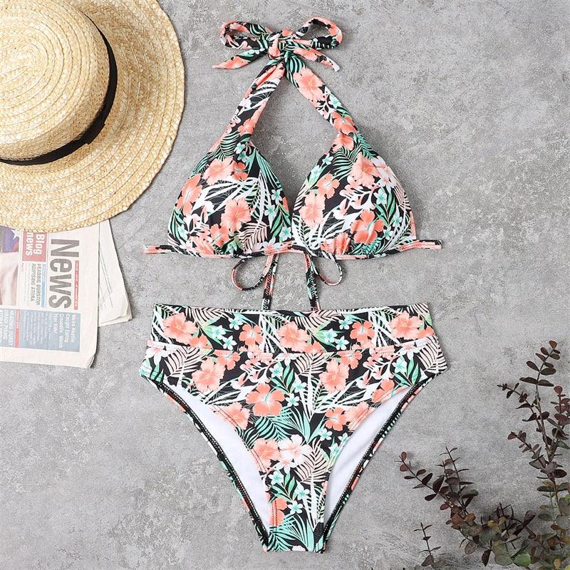 Push Up Bikini New Two Piece Swimsuit Women High Waist Black Pink Bikinis Set Women's Halter Padded Top Push Up Bikini Set Two Piece Swimsuits Bathing Suits Beachwear Swimwear Beachwear Bathing Suit Stevvex