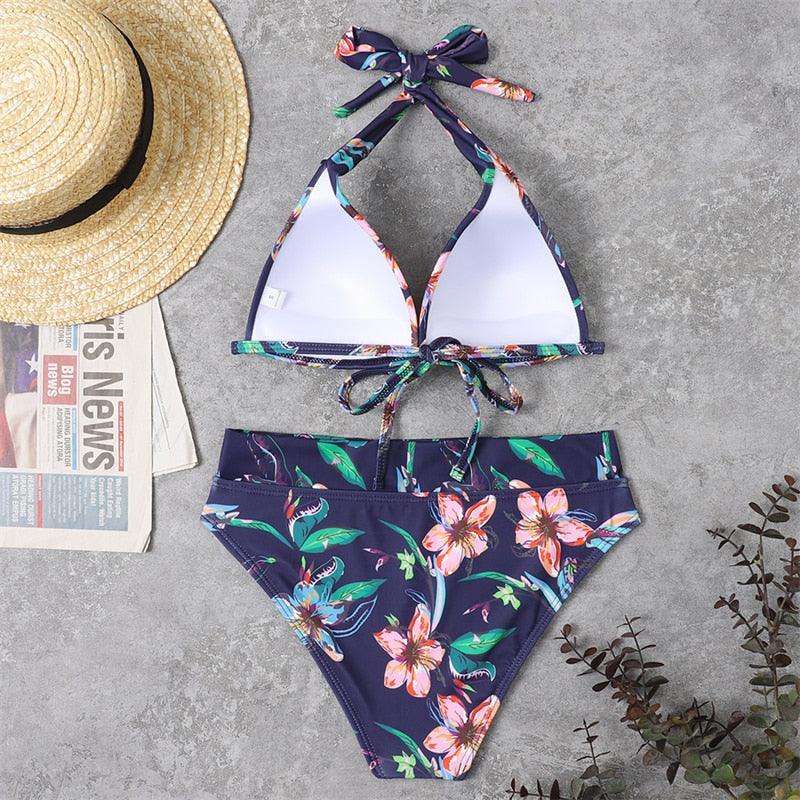 Push Up Bikini New Two Piece Swimsuit Women High Waist Black Pink Bikinis Set Women's Halter Padded Top Push Up Bikini Set Two Piece Swimsuits Bathing Suits Beachwear Swimwear Beachwear Bathing Suit Stevvex
