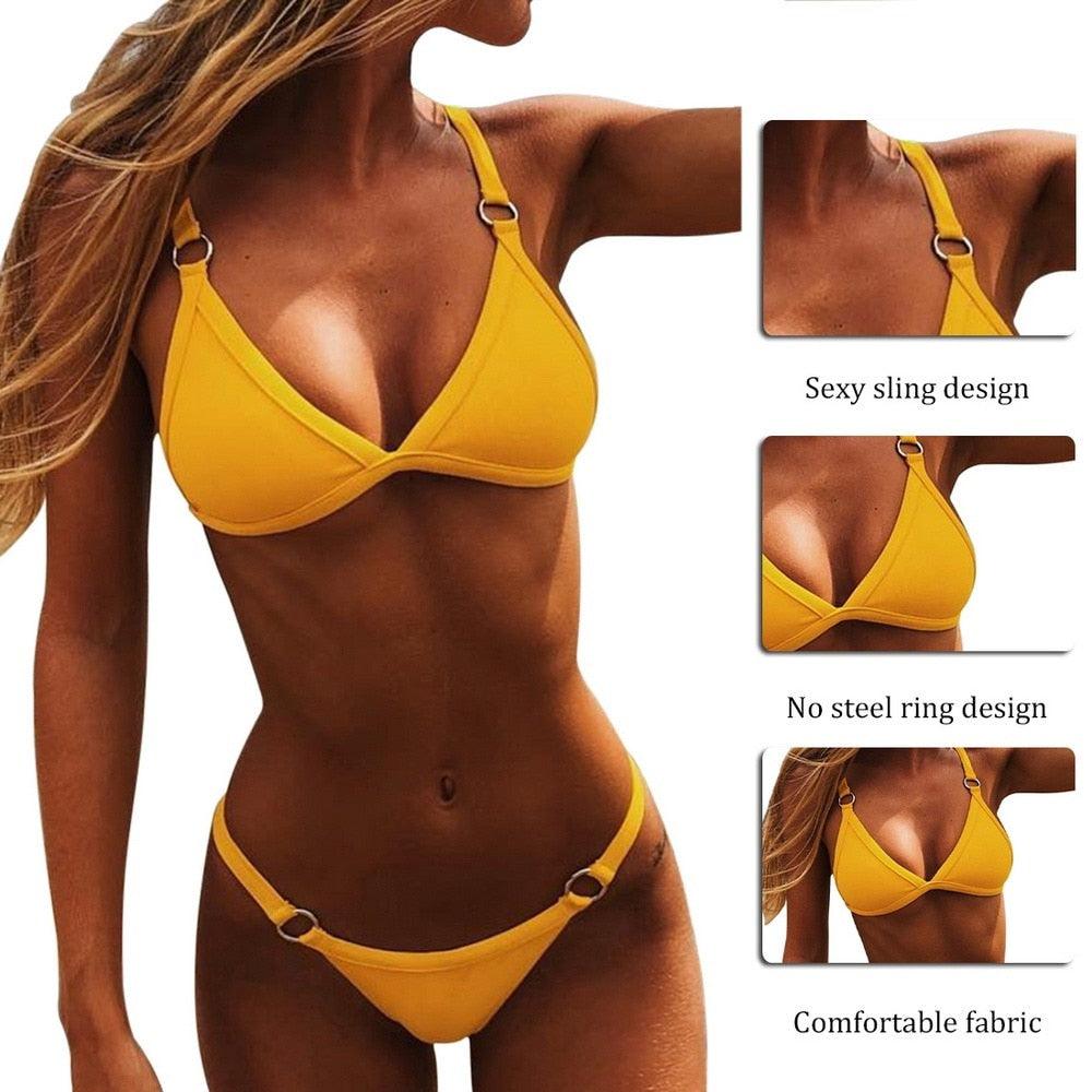 Push Up Bikini Set Swimsuits High Waist Swimwear Women Ribbed Bathing Suits Brazilian Bikinis Swimsuit for Women  Bottom Triangle Bikinis Top Bathing Suit Stevvex