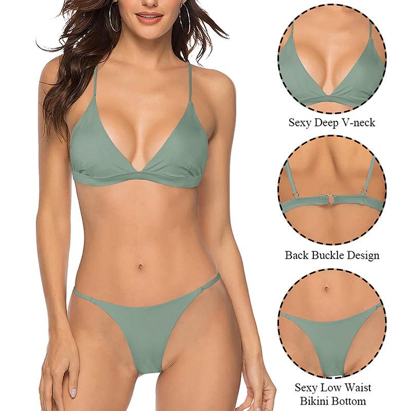 Push Up Bikini Set Swimsuits High Waist Swimwear Women Ribbed Bathing Suits Brazilian Bikinis Swimsuit for Women  Bottom Triangle Bikinis Top Bathing Suit Stevvex
