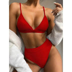 Push Up Bikini Set Swimsuits High Waist Swimwear Women Ribbed Bathing Suits Brazilian Bikinis Swimsuit for Women  Bottom Triangle Bikinis Top Bathing Suit Stevvex