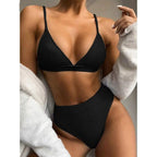 Push Up Bikini Set Swimsuits High Waist Swimwear Women Ribbed Bathing Suits Brazilian Bikinis Swimsuit for Women  Bottom Triangle Bikinis Top Bathing Suit Stevvex