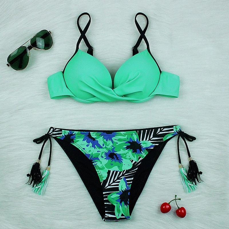 Push Up Bikinis 2022 New Swimwear Women's Bikini Swimsuits Floral Printed Bathing Suits for Women 2 Piece Bikini Women Floral Print Bikini Sets Swimsuit Beach Wear Bathing Suit Female  Two Pieces Stevvex