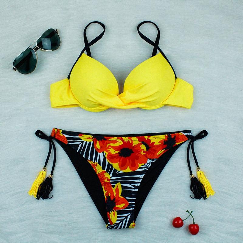 Push Up Bikinis 2022 New Swimwear Women's Bikini Swimsuits Floral Printed Bathing Suits for Women 2 Piece Bikini Women Floral Print Bikini Sets Swimsuit Beach Wear Bathing Suit Female  Two Pieces Stevvex