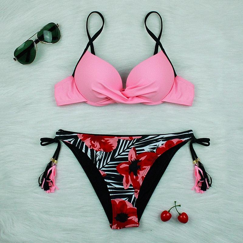 Push Up Bikinis 2022 New Swimwear Women's Bikini Swimsuits Floral Printed Bathing Suits for Women 2 Piece Bikini Women Floral Print Bikini Sets Swimsuit Beach Wear Bathing Suit Female  Two Pieces Stevvex