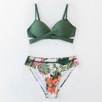 Push Up Floral Bikini Sets Women Two Pieces Swimsuits Women's Bathing Suits Push Up Halter Bandage Bikini Floral Printing Swim Bottoms Two Piece Swimsuits New Girl Beach Bathing Suits Swimwear Stevvex