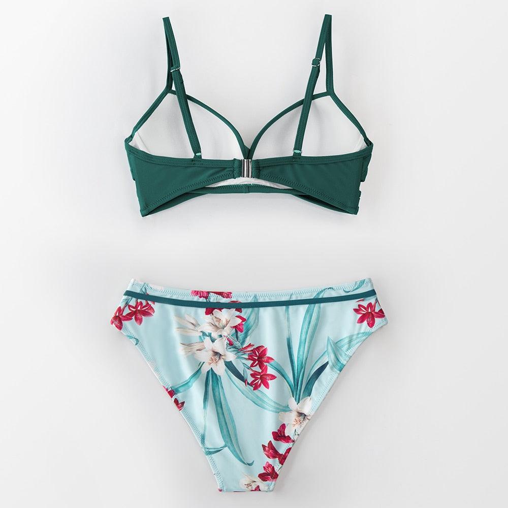 Push Up Floral Bikini Sets Women Two Pieces Swimsuits Women's Bathing Suits Push Up Halter Bandage Bikini Floral Printing Swim Bottoms Two Piece Swimsuits New Girl Beach Bathing Suits Swimwear Stevvex