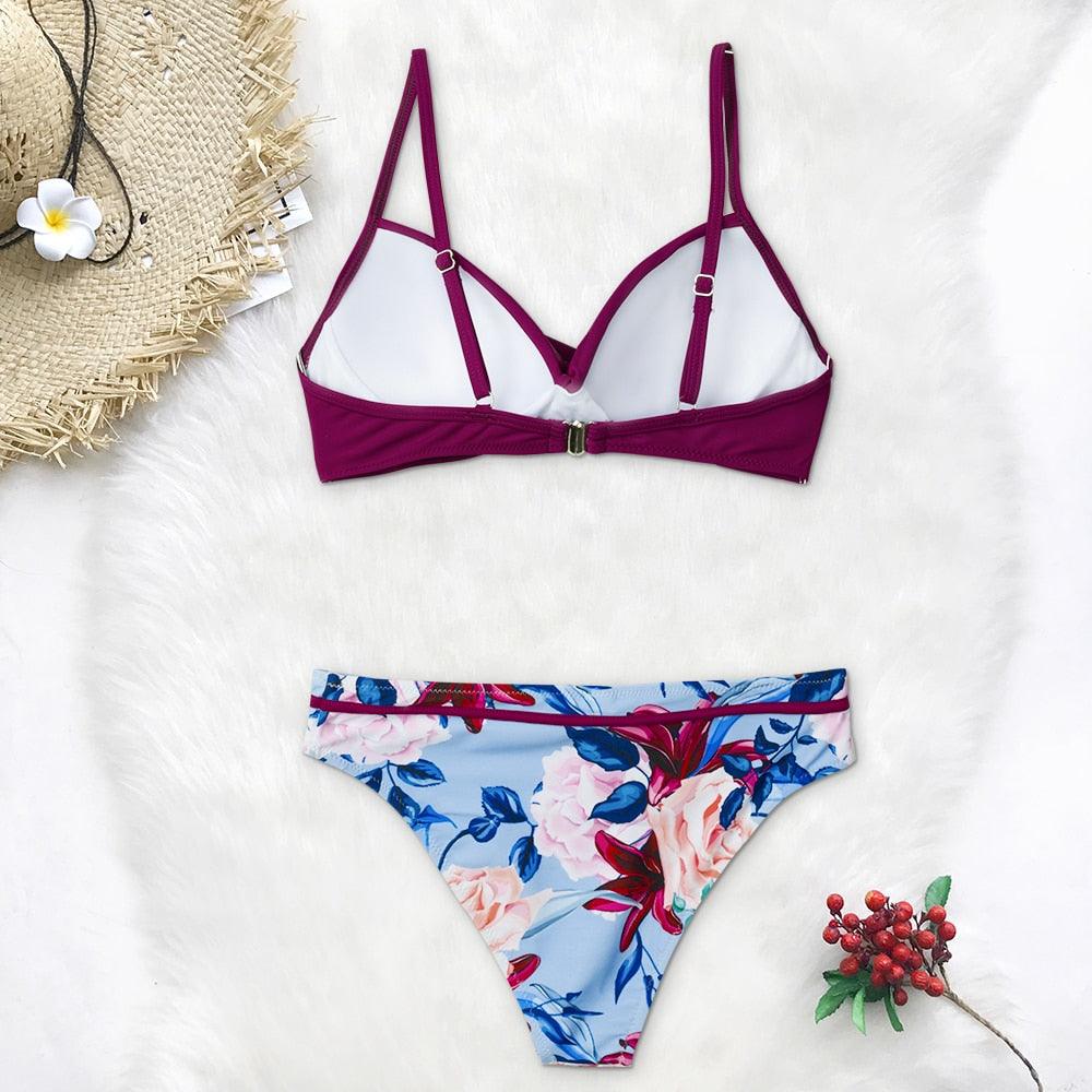 Push Up Floral Bikini Sets Women Two Pieces Swimsuits Women's Bathing Suits Push Up Halter Bandage Bikini Floral Printing Swim Bottoms Two Piece Swimsuits New Girl Beach Bathing Suits Swimwear Stevvex
