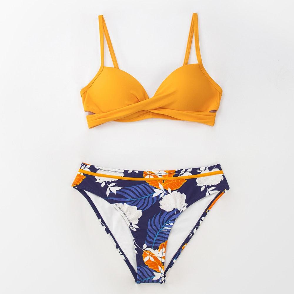 Push Up Floral Bikini Sets Women Two Pieces Swimsuits Women's Bathing Suits Push Up Halter Bandage Bikini Floral Printing Swim Bottoms Two Piece Swimsuits New Girl Beach Bathing Suits Swimwear Stevvex