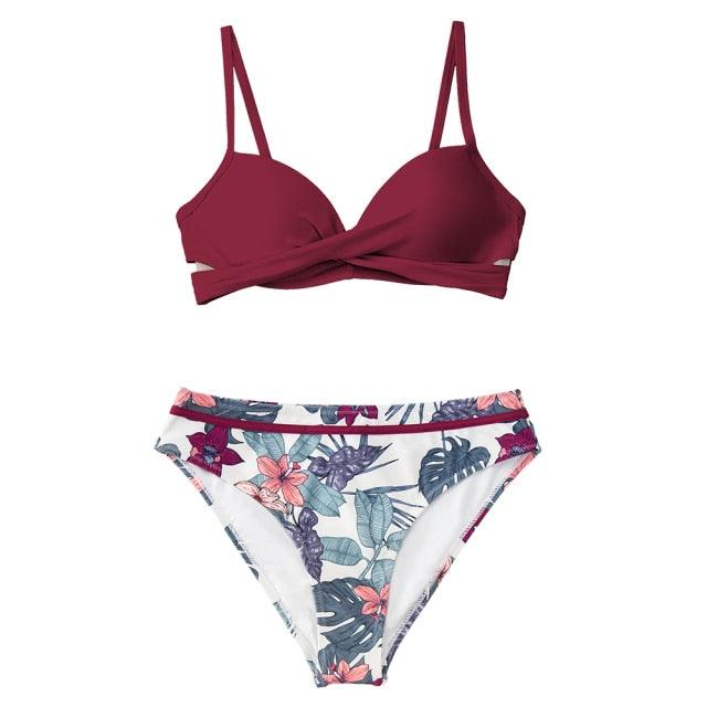 Push Up Floral Bikini Sets Women Two Pieces Swimsuits Women's Bathing Suits Push Up Halter Bandage Bikini Floral Printing Swim Bottoms Two Piece Swimsuits New Girl Beach Bathing Suits Swimwear Stevvex
