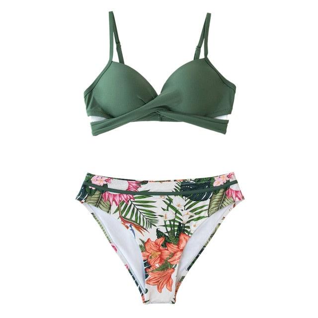 Push Up Floral Bikini Sets Women Two Pieces Swimsuits Women's Bathing Suits Push Up Halter Bandage Bikini Floral Printing Swim Bottoms Two Piece Swimsuits New Girl Beach Bathing Suits Swimwear Stevvex