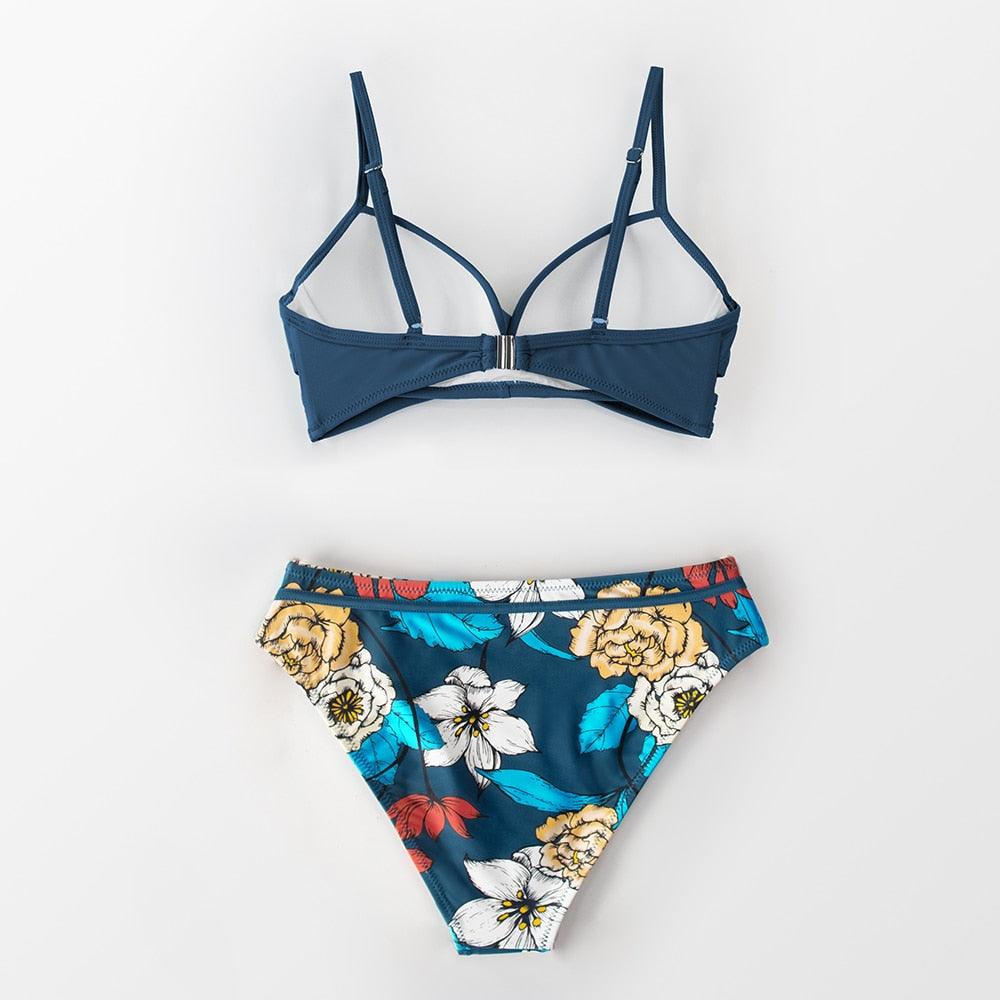 Push Up Floral Bikini Sets Women Two Pieces Swimsuits Women's Bathing Suits Push Up Halter Bandage Bikini Floral Printing Swim Bottoms Two Piece Swimsuits New Girl Beach Bathing Suits Swimwear Stevvex