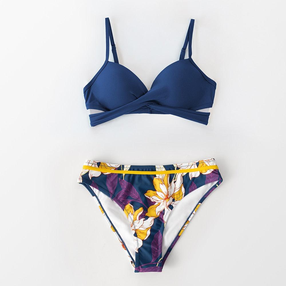 Push Up Floral Bikini Sets Women Two Pieces Swimsuits Women's Bathing Suits Push Up Halter Bandage Bikini Floral Printing Swim Bottoms Two Piece Swimsuits New Girl Beach Bathing Suits Swimwear Stevvex