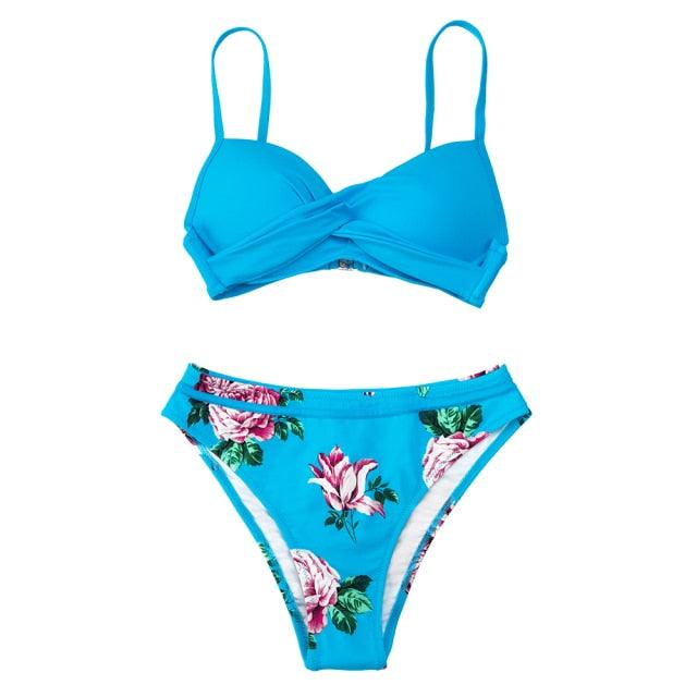 Push Up Floral Bikini Sets Women Two Pieces Swimsuits Women's Bathing Suits Push Up Halter Bandage Bikini Floral Printing Swim Bottoms Two Piece Swimsuits New Girl Beach Bathing Suits Swimwear Stevvex