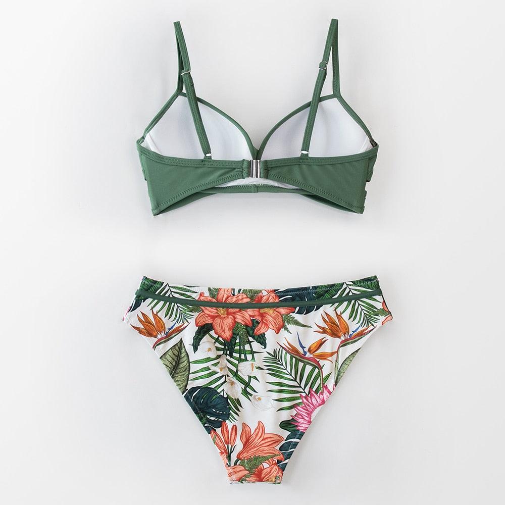 Push Up Floral Bikini Sets Women Two Pieces Swimsuits Women's Bathing Suits Push Up Halter Bandage Bikini Floral Printing Swim Bottoms Two Piece Swimsuits New Girl Beach Bathing Suits Swimwear Stevvex