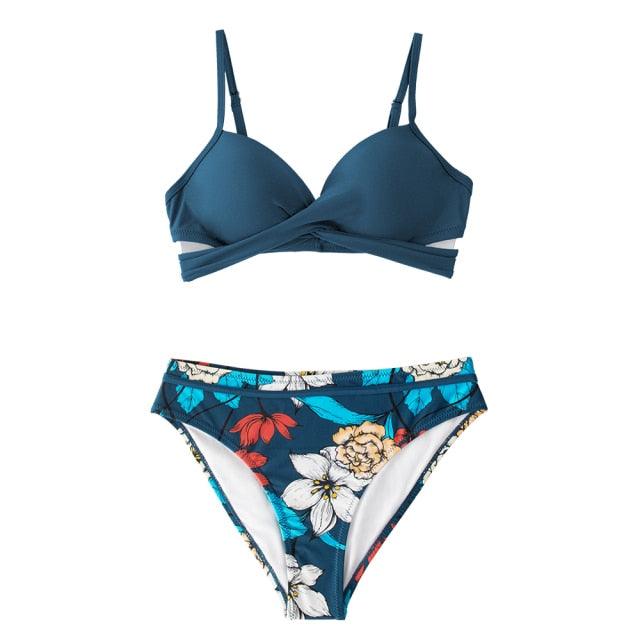 Push Up Floral Bikini Sets Women Two Pieces Swimsuits Women's Bathing Suits Push Up Halter Bandage Bikini Floral Printing Swim Bottoms Two Piece Swimsuits New Girl Beach Bathing Suits Swimwear Stevvex