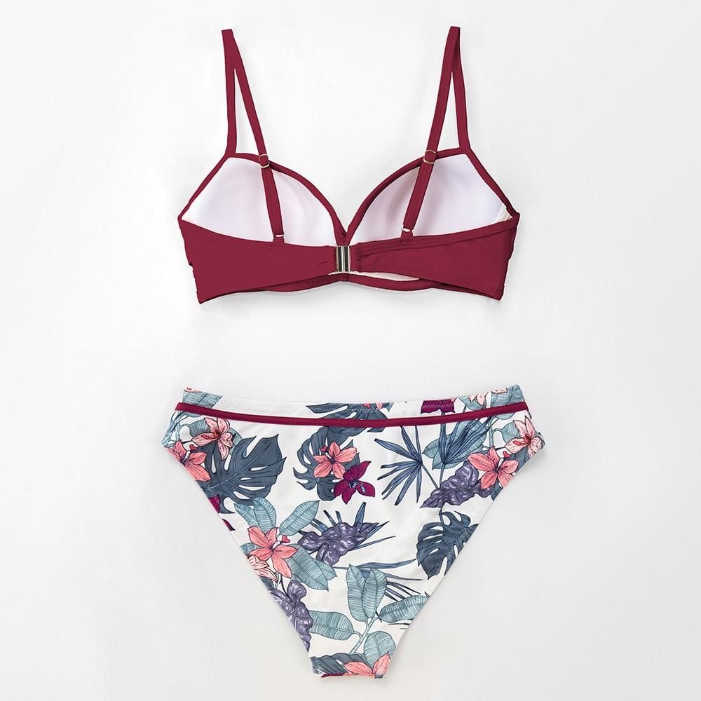 Push Up Floral Bikini Sets Women Two Pieces Swimsuits Women's Bathing Suits Push Up Halter Bandage Bikini Floral Printing Swim Bottoms Two Piece Swimsuits New Girl Beach Bathing Suits Swimwear Stevvex