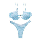 Push Up Unpadded Bikini Set Women 4 Colors Bandage Bikini Set Swimsuit Thong Bottom Swimwear Two Pieces Plain Bikini Bathing Suit Swimwear Bathing Stevvex