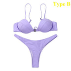 Push Up Unpadded Bikini Set Women 4 Colors Bandage Bikini Set Swimsuit Thong Bottom Swimwear Two Pieces Plain Bikini Bathing Suit Swimwear Bathing Stevvex