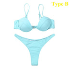 Push Up Unpadded Bikini Set Women 4 Colors Bandage Bikini Set Swimsuit Thong Bottom Swimwear Two Pieces Plain Bikini Bathing Suit Swimwear Bathing Stevvex