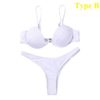 Push Up Unpadded Bikini Set Women 4 Colors Bandage Bikini Set Swimsuit Thong Bottom Swimwear Two Pieces Plain Bikini Bathing Suit Swimwear Bathing Stevvex