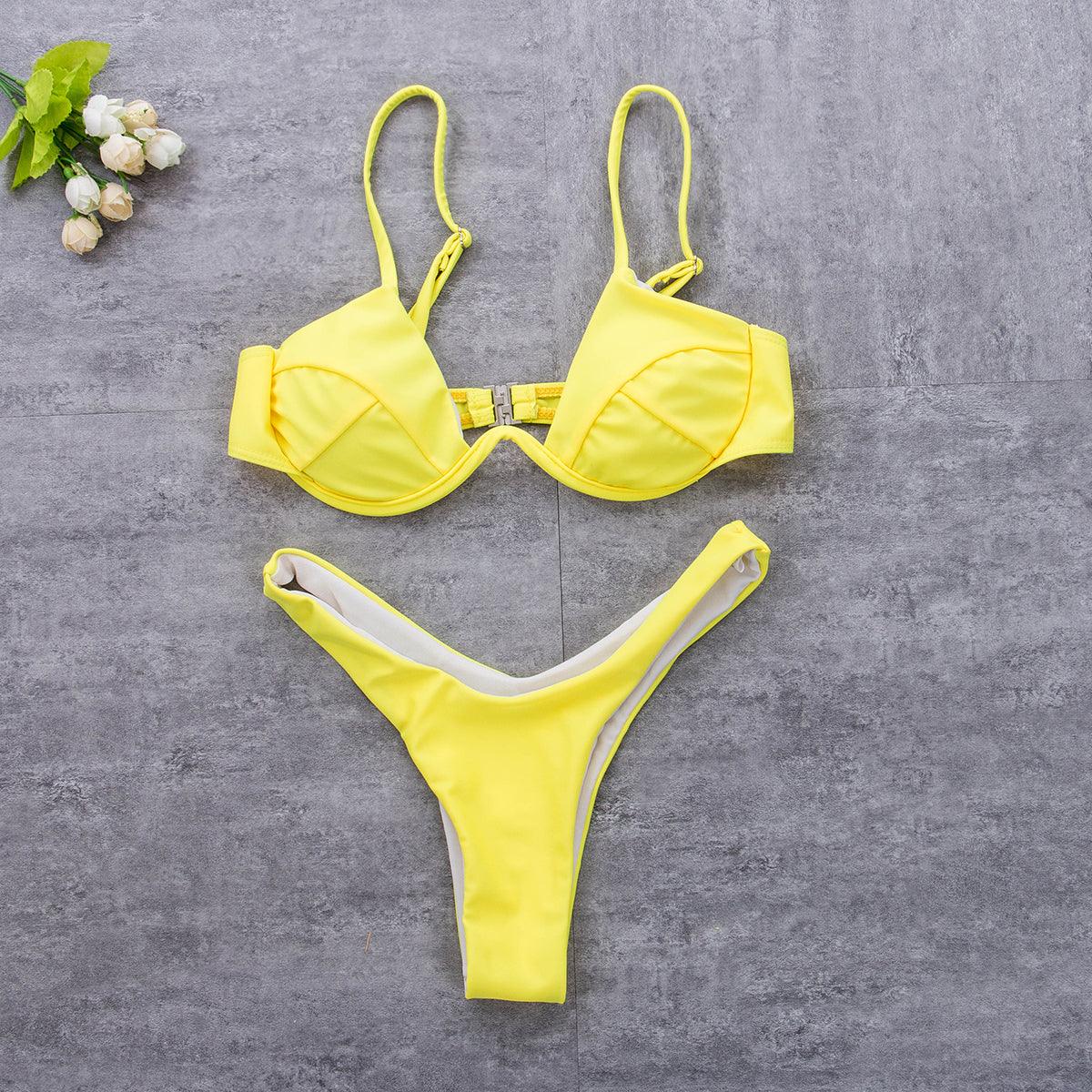 Push Up Unpadded Bikini Set Women 4 Colors Bandage Bikini Set Swimsuit Thong Bottom Swimwear Two Pieces Plain Bikini Bathing Suit Swimwear Bathing Stevvex