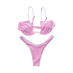 Push Up Unpadded Bikini Set Women 4 Colors Bandage Bikini Set Swimsuit Thong Bottom Swimwear Two Pieces Plain Bikini Bathing Suit Swimwear Bathing Stevvex