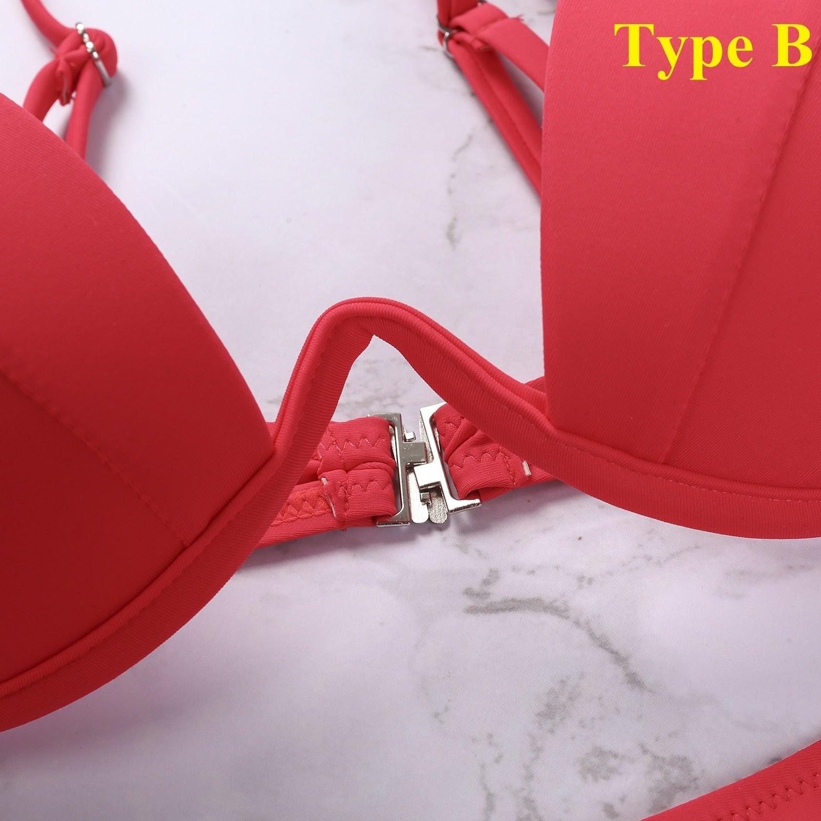 Push Up Unpadded Bikini Set Women 4 Colors Bandage Bikini Set Swimsuit Thong Bottom Swimwear Two Pieces Plain Bikini Bathing Suit Swimwear Bathing Stevvex