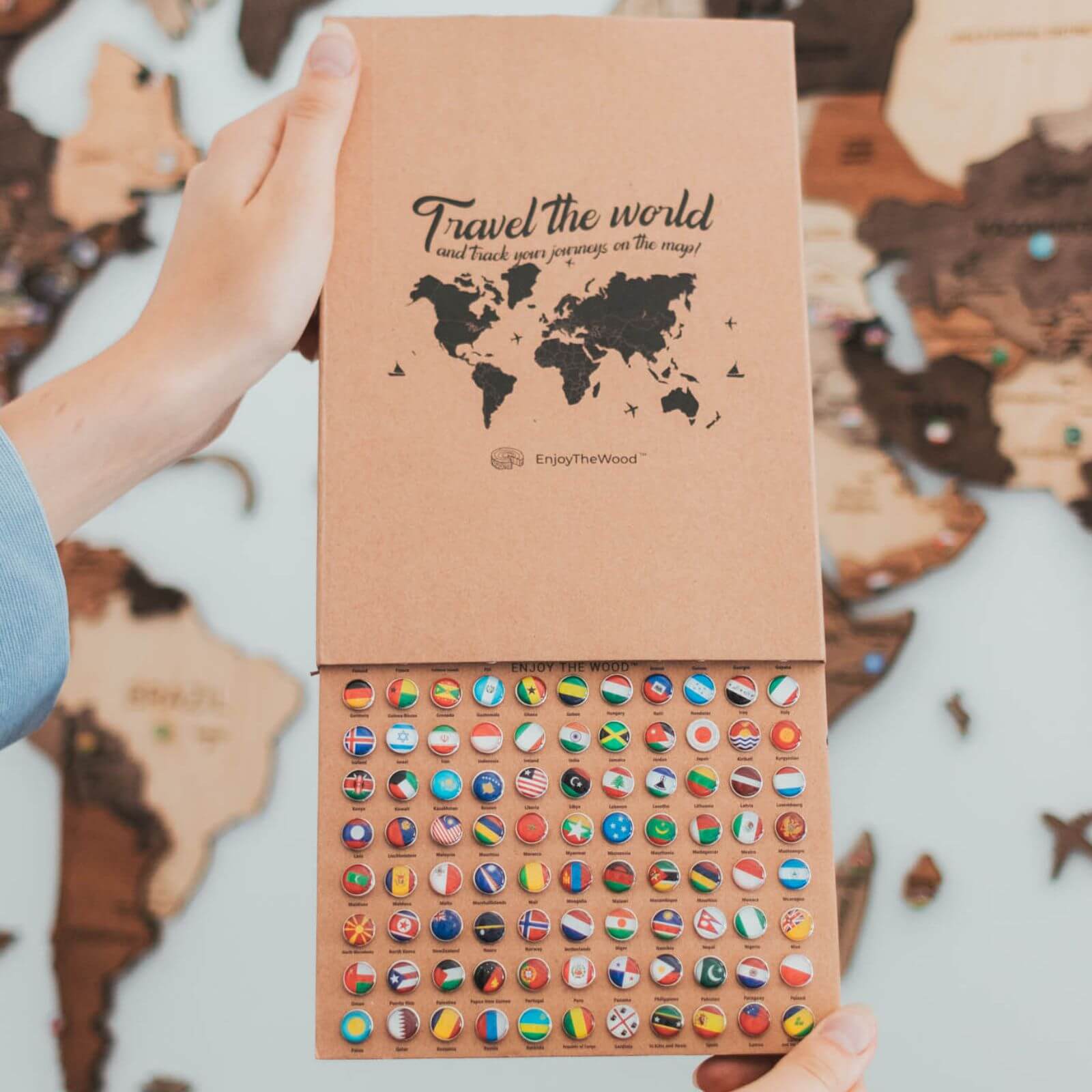 Travel Wall Decor Set: 3D Wooden Colored Map with Flag Pins - SJB-DIAMOND ELITES