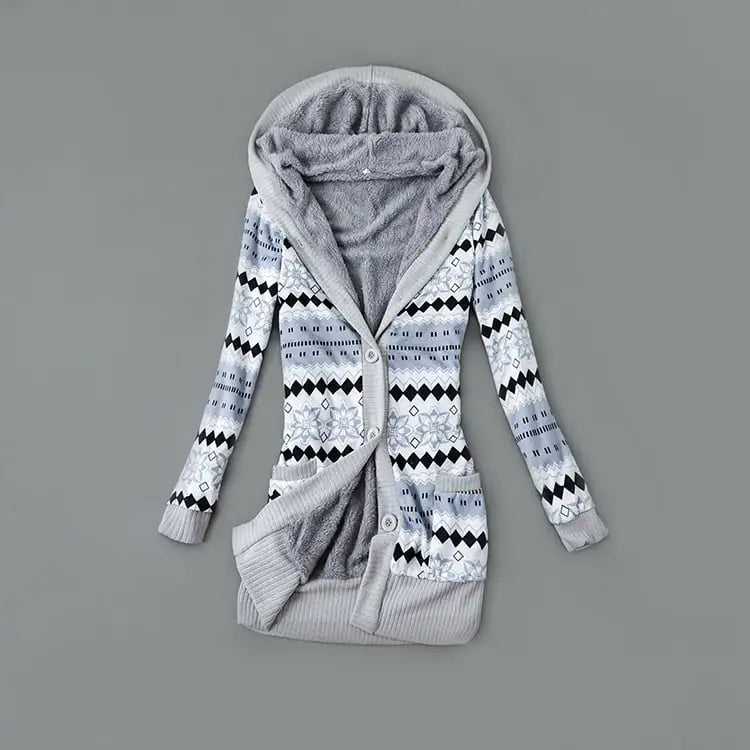 Thick Printed Hooded Knitted Cardigan Jacket Pi-Mart