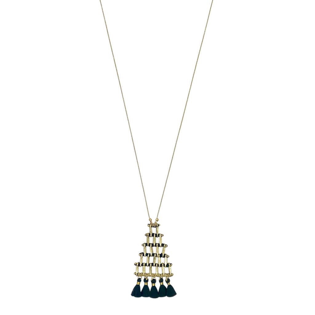 Pyramid Necklace Long Pendant With Cotton Tassel Zinc Alloy Boho Layered Chain BandsCo Straps