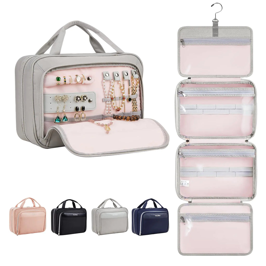 OlarHike Toiletry Bag,Large Size Waterproof Hanging Bags, Makeup Jewelry 3 in 1 Essentials Travel Packing Organizers, Fulled-Sized Family Pack, Shampoo, Conditioner, Brushes Set (Black) Large Black Pi-Mart