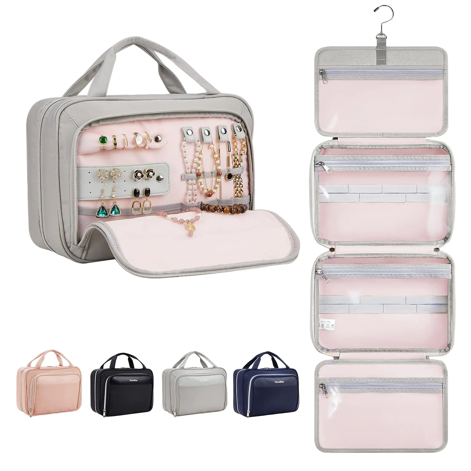 OlarHike Toiletry Bag,Large Size Waterproof Hanging Bags, Makeup Jewelry 3 in 1 Essentials Travel Packing Organizers, Fulled-Sized Family Pack, Shampoo, Conditioner, Brushes Set (Black) Large Black Pi-Mart