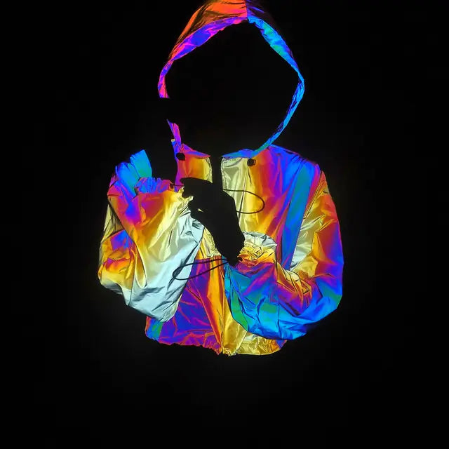 Women's Colorful Reflective Hooded Jacket Crop Top Pi-Mart