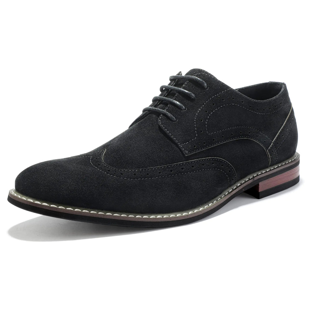 Mofri Mens Oxford Shoes Wingtip Dress Shoes Lace Up Shoes(Black Suede11) Pi-Mart