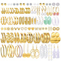42 Pairs Gold Hoop Earrings Set for Women, Fashion Chunky Pearl Earrings Multipack Twisted Statement Earring Pack, Hypoallergenic Small Big Hoops Earrings for Birthday Party (Gold-54 pairs) Gold-54 pairs Pi-Mart