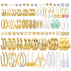 42 Pairs Gold Hoop Earrings Set for Women, Fashion Chunky Pearl Earrings Multipack Twisted Statement Earring Pack, Hypoallergenic Small Big Hoops Earrings for Birthday Party (Gold-54 pairs) Gold-54 pairs Pi-Mart