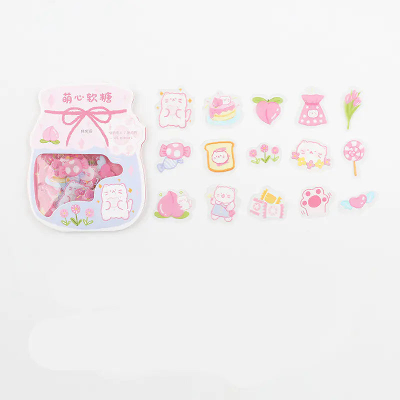 Cute Cartoon Animal & Fruit PVC Sticker Pack (45 pcs) Pi-Mart