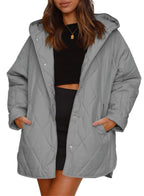 2023 Women's Casual Diamond Quilted Hooded Jacket Pi-Mart