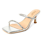 FRJR Womens Dress Shoes Kitten Heel Rhinestones Open Toe Heels Square Toe Sandals Low Wedding Shoes Party Shoes Dress Shoes Pi-Mart