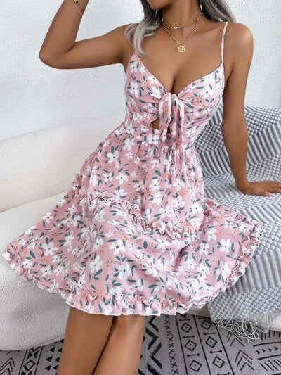 Printed Plunge Sleeve Cami Dress Pi-Mart