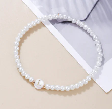 Dainty Faux Pearl Bead Initial Bracelet for Women Pi-Mart