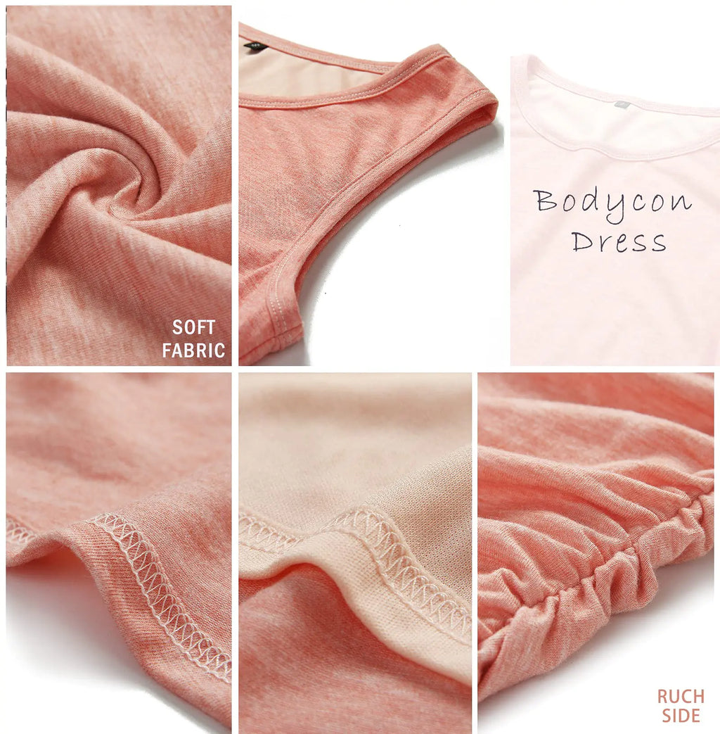 BTFBM Women 2024 Summer Sleeveless Tank Dresses Crew Neck Slim Fit Short Casual Ruched Bodycon Party Club Mini Dress Pink Small Pi-Mart