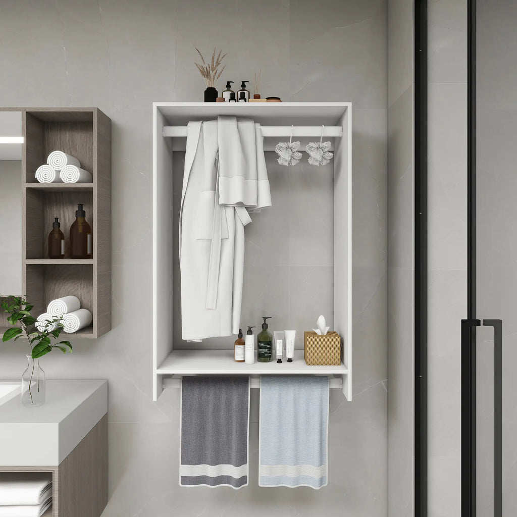 B3 DIY Modular Wooden Closet Organizer System with 2 Hanging Rods Shelves Wall Mount Shelving for Walk in Closet Bedroom and living room Organization Built in Clothes Storage White 31.49''W x 16.04''D x 47.24''H Pi-Mart