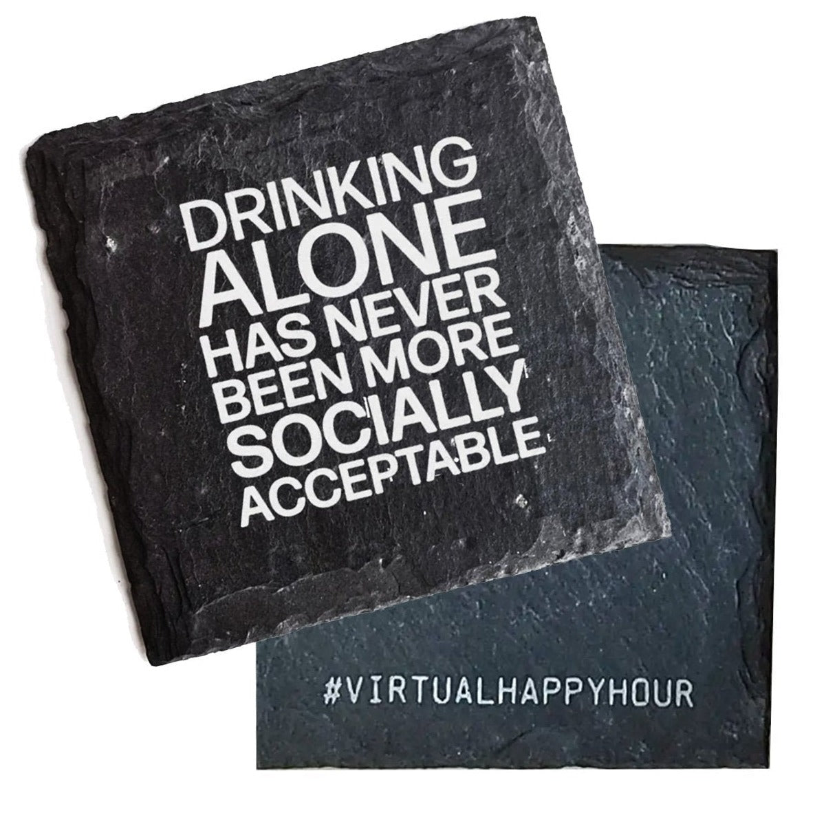 Drinking Alone Slate Coaster Premium Artisan Natural USA Slate Coaster With Cork Feet BandsCo Straps
