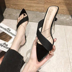 Queen Fashion PU Sandals Knit Women Transparent Sandals Pointed Toe High Heels Party Cross Women High Heel Sandals Transparent Pointed Toe Luxury Dress Outdoor Sandals Stevvex
